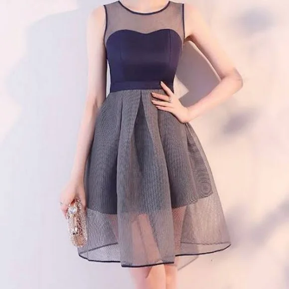 None | Dresses | Womens See Through Dress Dark Blue Light Grey Mini  Underskirt Knee Length | Poshmark